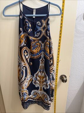 PerSeption Concept Navy Paisley Midi Slip Skirt with Gold Accents